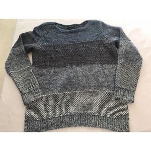 Tribal Blue Multimedia Knit Stripes Sweater Fuzzy Womens Sz S Cotton Blend